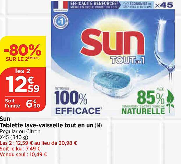 tablette lave-vaisselle tout en un sun