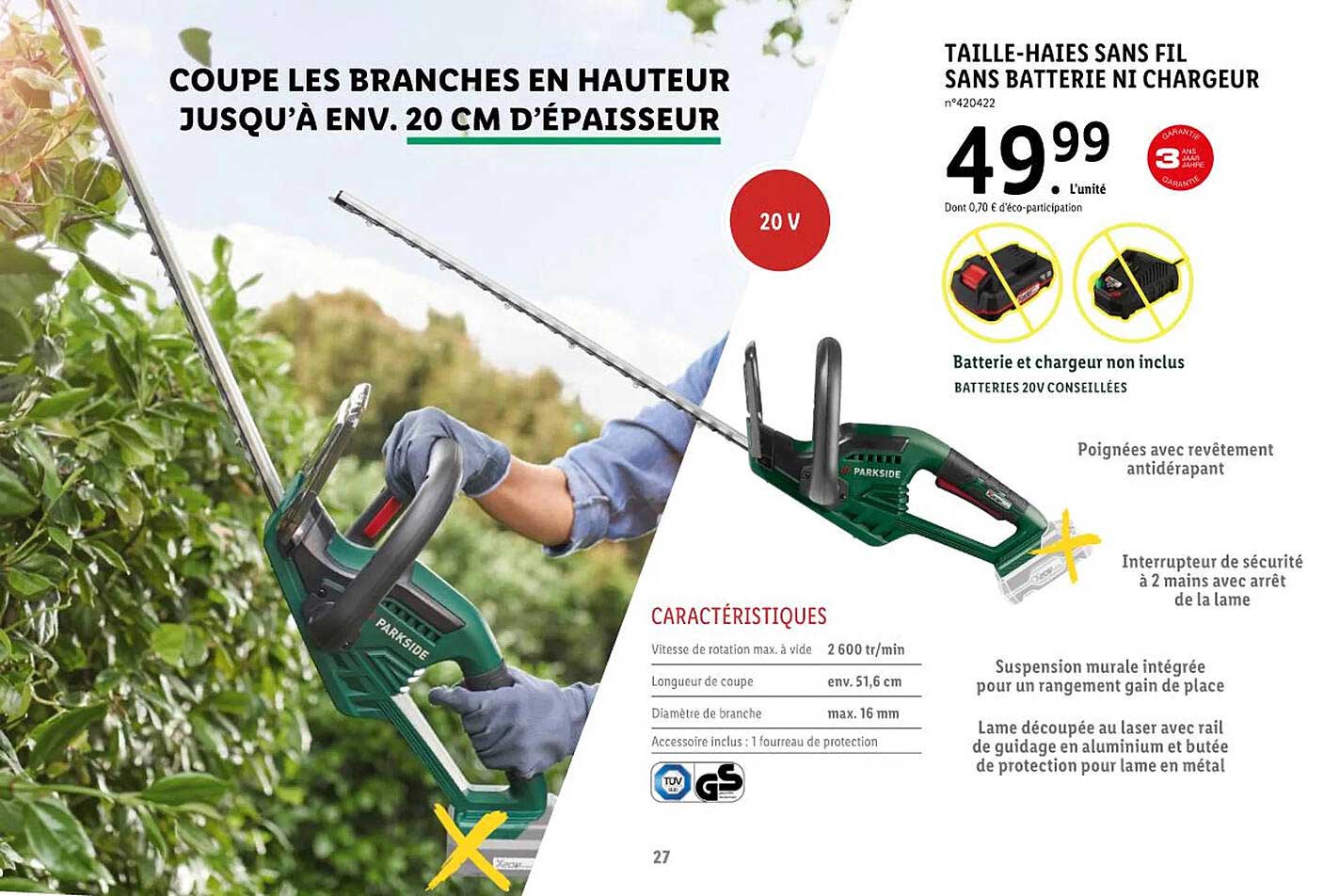 taille-haies sans fil sans batterie ni chargeur parkside