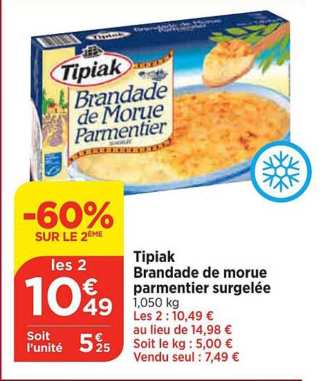 Tipiak Brandade De Morue Parmentier Surgelée
