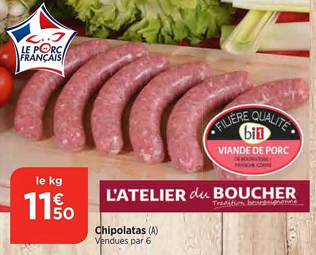viande de porc : chipolatas l'atelier du boucher