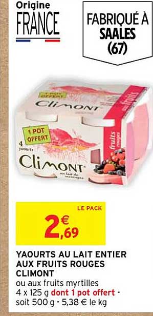Yaourts Au Lait Entier Aux Fruits Rouges Climont