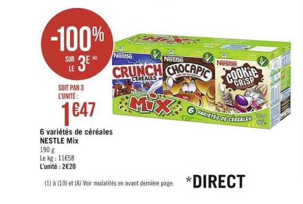 6 Variétés De Céréales Nestlé Mix -100% Sur Le 3è