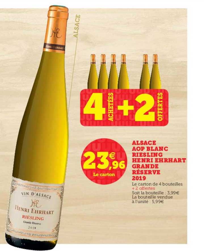 alsace aop blanc riesling henri ehrhart grande réserve 2019 4 achetées + 2 offertes