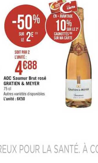 aoc saumur brut rosé gratien & meyer -50% sur le 2e