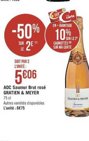 aoc saumur brut rosé gratien & meyer -50% sur le 2e