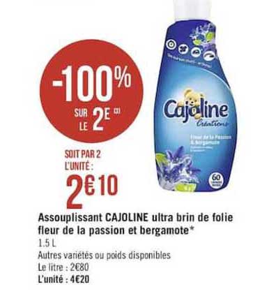 assouplissant cajoline ultra brin de folie fleur de la passion et bergamote -100% sur le 2è