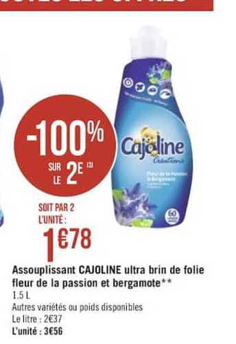 assouplissant cajoline ultra brin de folie fleur de la passion et bergamote -100 sur le 2e