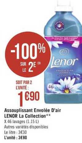 assouplissant envolée d'air lenor la collection -100 sur le 2e