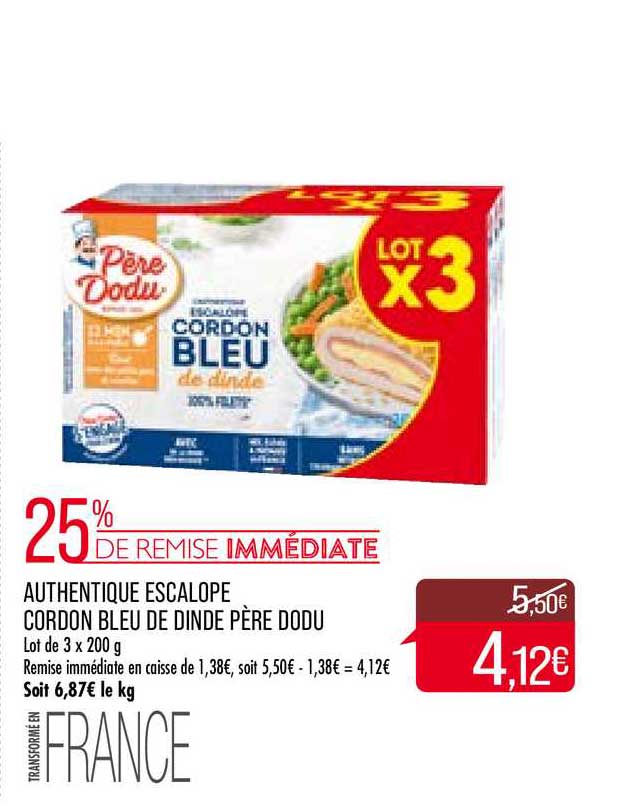 authentique escalope cordon bleu de dinde père dodu 25% de remise immédiate