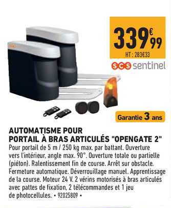 automatisme pour portail à bras articulés "opengate 2" scs sentinel