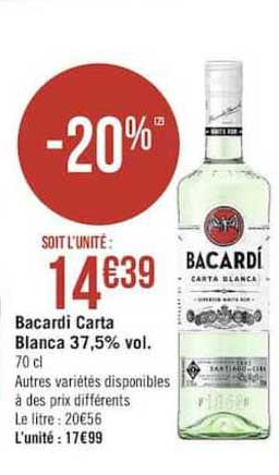 bacardi carta blanca 37.5% vol. -20%