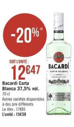 bacardi carta blanca 37.5% vol.