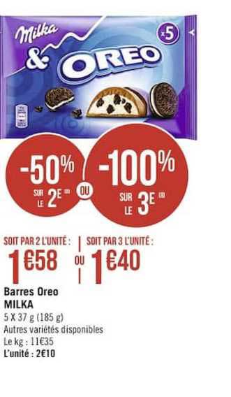 Barres Oreo Milka -50% Sur Le 2è Ou -100% Sur Le 3è