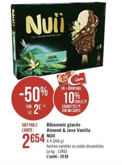 bâtonnets glacés almond & java vanilla nuii -50% sur le 2e