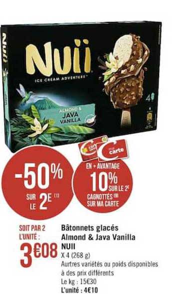 bâtonnets glacés almond & java vanilla nuii -50% sur le 2è