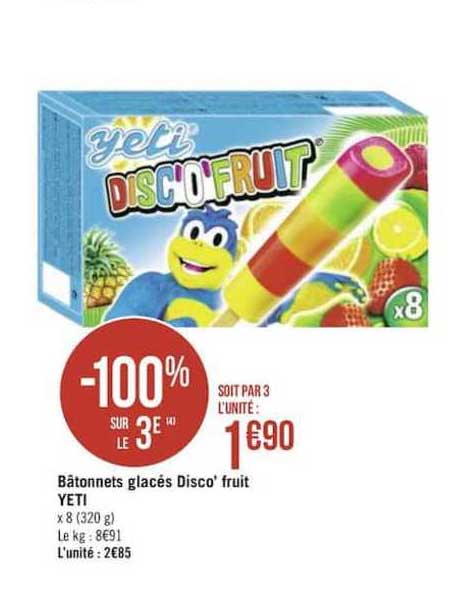 bâtonnets glacés disco' fruit yeti -100 sur le 3e