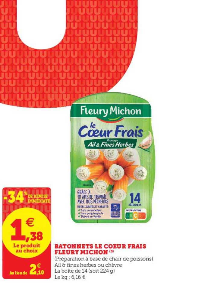 batonnets le cœur frais fleury michon -34% de remise immédiate