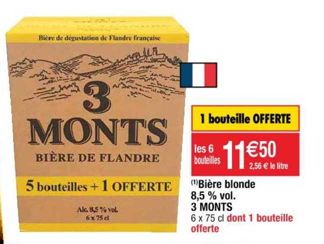 bière blonde 8.5 % vol. 3 monts 1 bouteille offerte