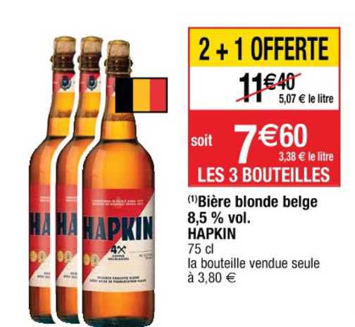 bière blonde belge 8.5 % vol. hapkin 2+1 offerte