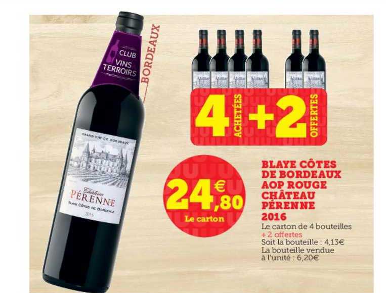 blaye côtes de bordeaux aop rouge château pérenne 2016 4 achetés + 2 offertes