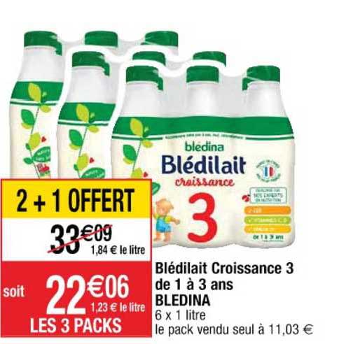 Blédilait Croissance 3 De 1 à 3 Ans Bledina 2+1 Offert