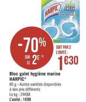 Bloc Galet Hygiène Marine Harpic -70% Sur Le 2è
