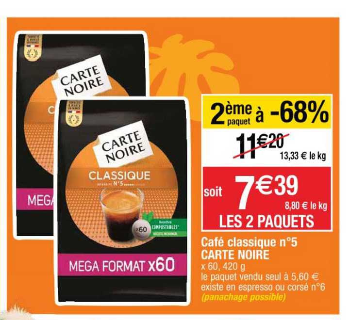 café classique n° 5 carte noire 2ème paquet à -68%