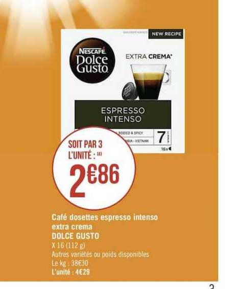 café dosettes espresso intenso extra crema dolce gusto