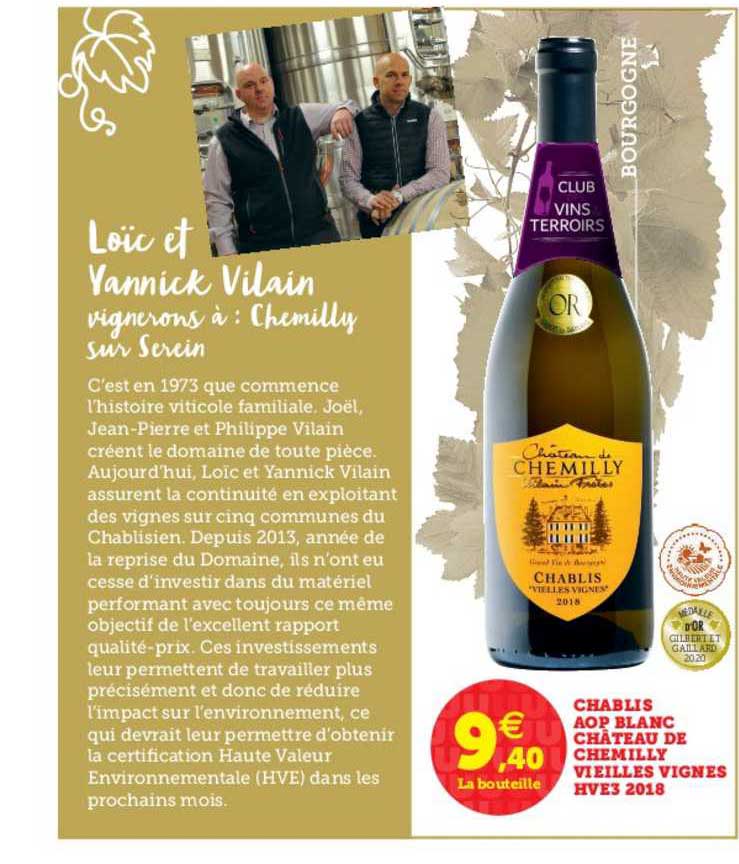 chablis aop blanc château de chemilly vieilles vignes hve3 2018
