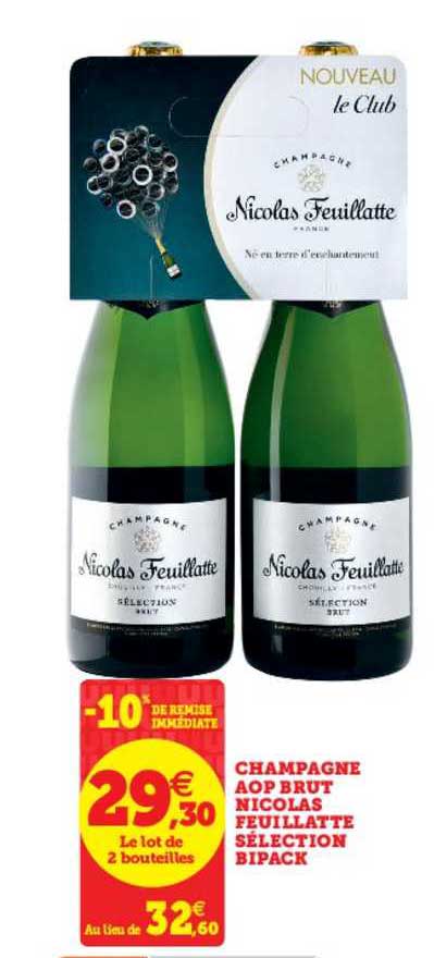 champagne aop brut nicols feuillatte sélection bipack -10% de remise immédiate