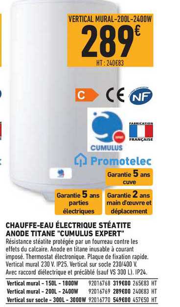 chauffe eau électrique stéatite anode titane "cumulus expert"