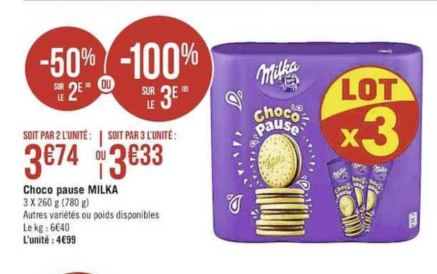 Choco Pause Milka -50% Sur Le 2ème Ou -100% Sur Le 3è