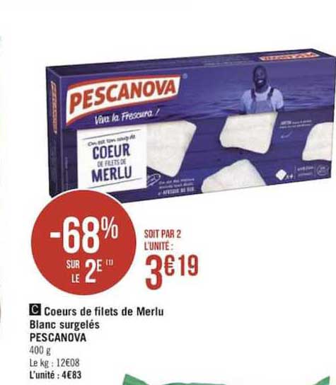 Coeurs De Filets De Merlu Blanc Surgelés Pescanova -68% Sur Le 2e