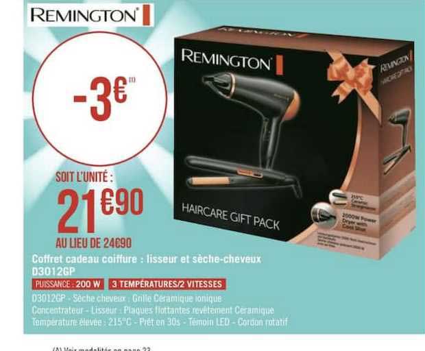 coffret cadeau coiffure lisseur et sèche cheveux d3012gp remington