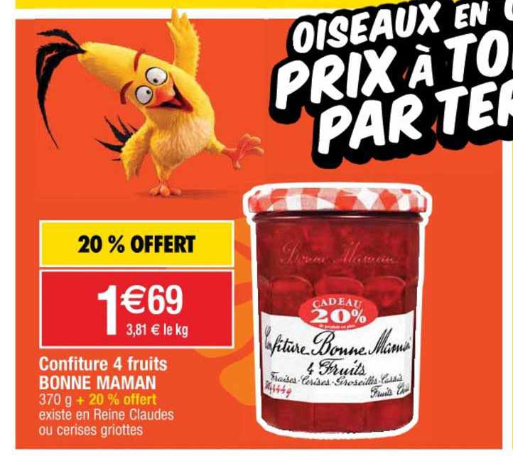 confiture 4 fruits bonne maman 20% offert