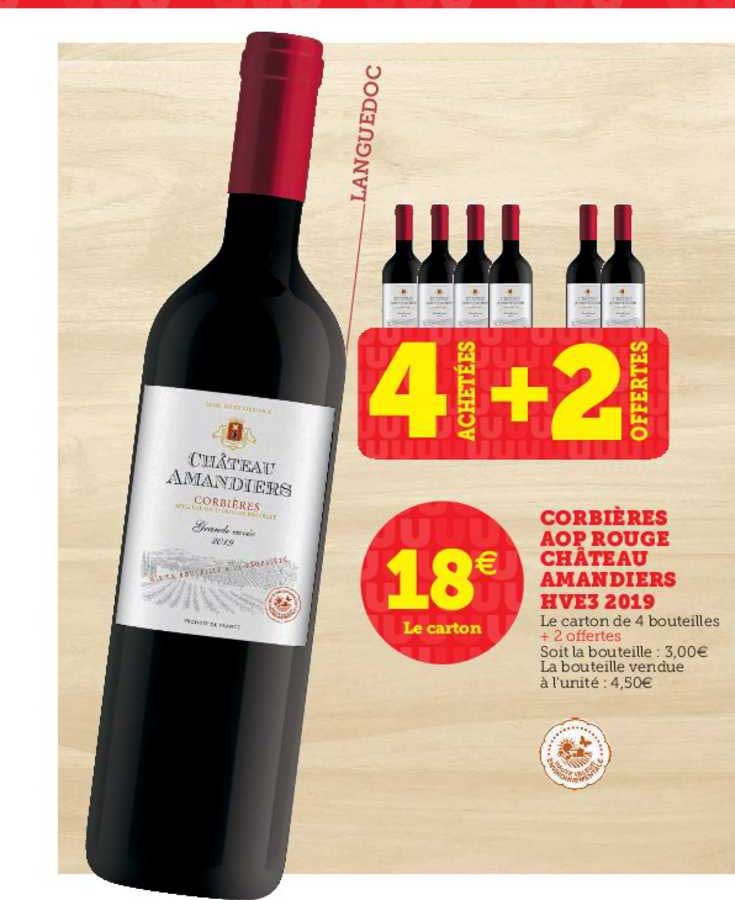 corbières aop rouge château amandiers hve3 2019 4 achetées + 2 offertes