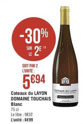 coteaux du layon domaine touchais blanc -30% sur le 2è