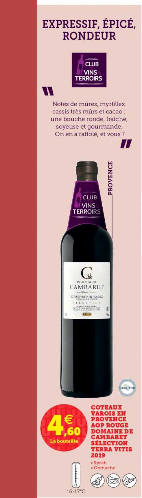 coteaux varois en provence aop rouge domaine de cambaret sélection terra vitis 2019