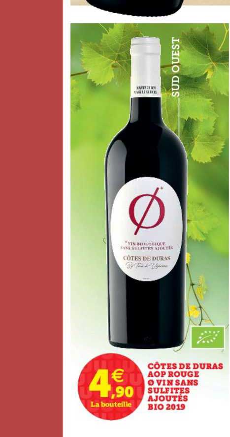 côtes de duras aop rouge vin sans sulfites ajoutés bio 2019