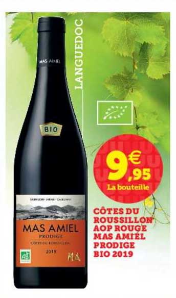 côtes du roussillon aop rouge mas amiel prodige bio 2019