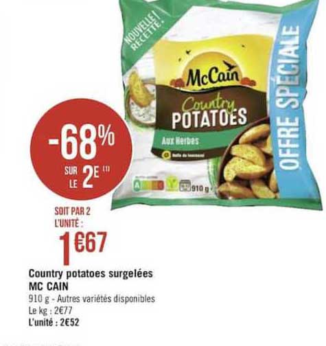 country potatoes surgelées mc cain -68% sur le 2e