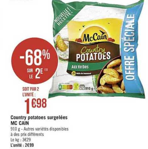 country potatoes surgelées mc cain -68% sur le 2è