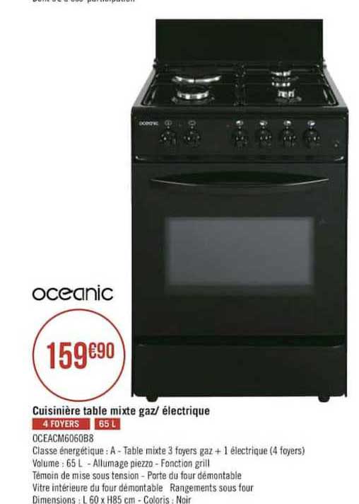 Cuisinière Table Mixte Gaz électrique Oceanic