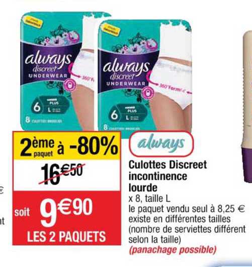 culottes discreet incontinence lourde always 2ème paquet à -80%