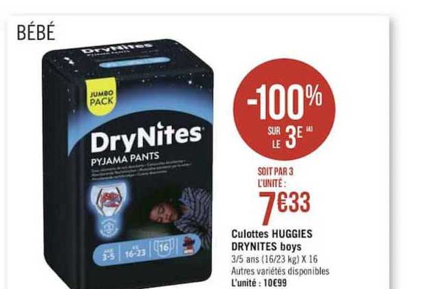 Culottes Huggies Drynites Boys -100% Sur Le 3e