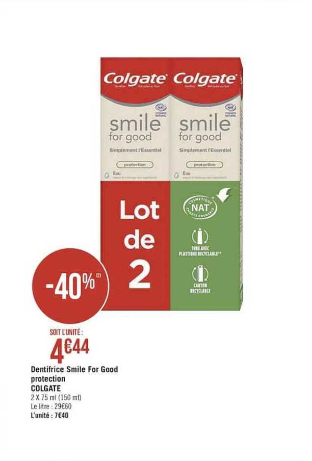 dentifrice smile for good protection colgate -40%