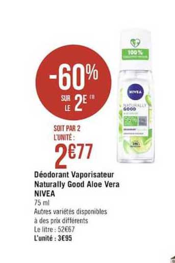 déodorant vaporisateur naturally good aloe vera nivea -60% sur le 2e
