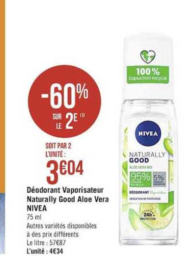 Déodorant Vaporisateur Naturally Good Aloe Vera Nivea -60% Sur Le 2è