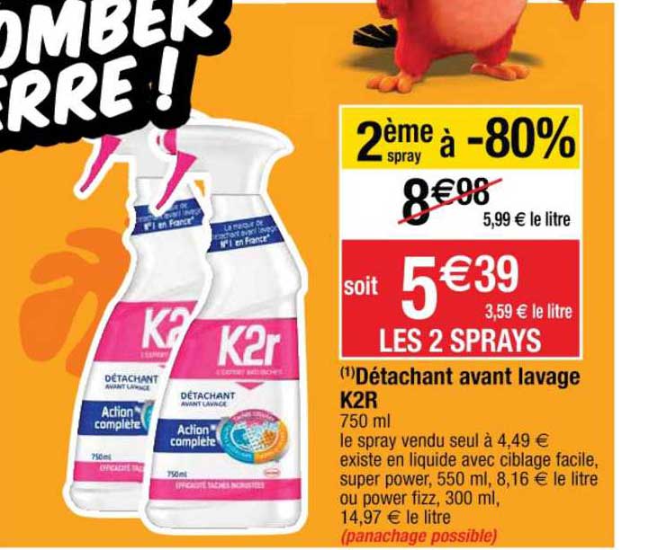 détachant avant lavage k2r 2ème spray à -80%
