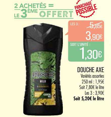 douche axe 2 achetés = le 3ème offert